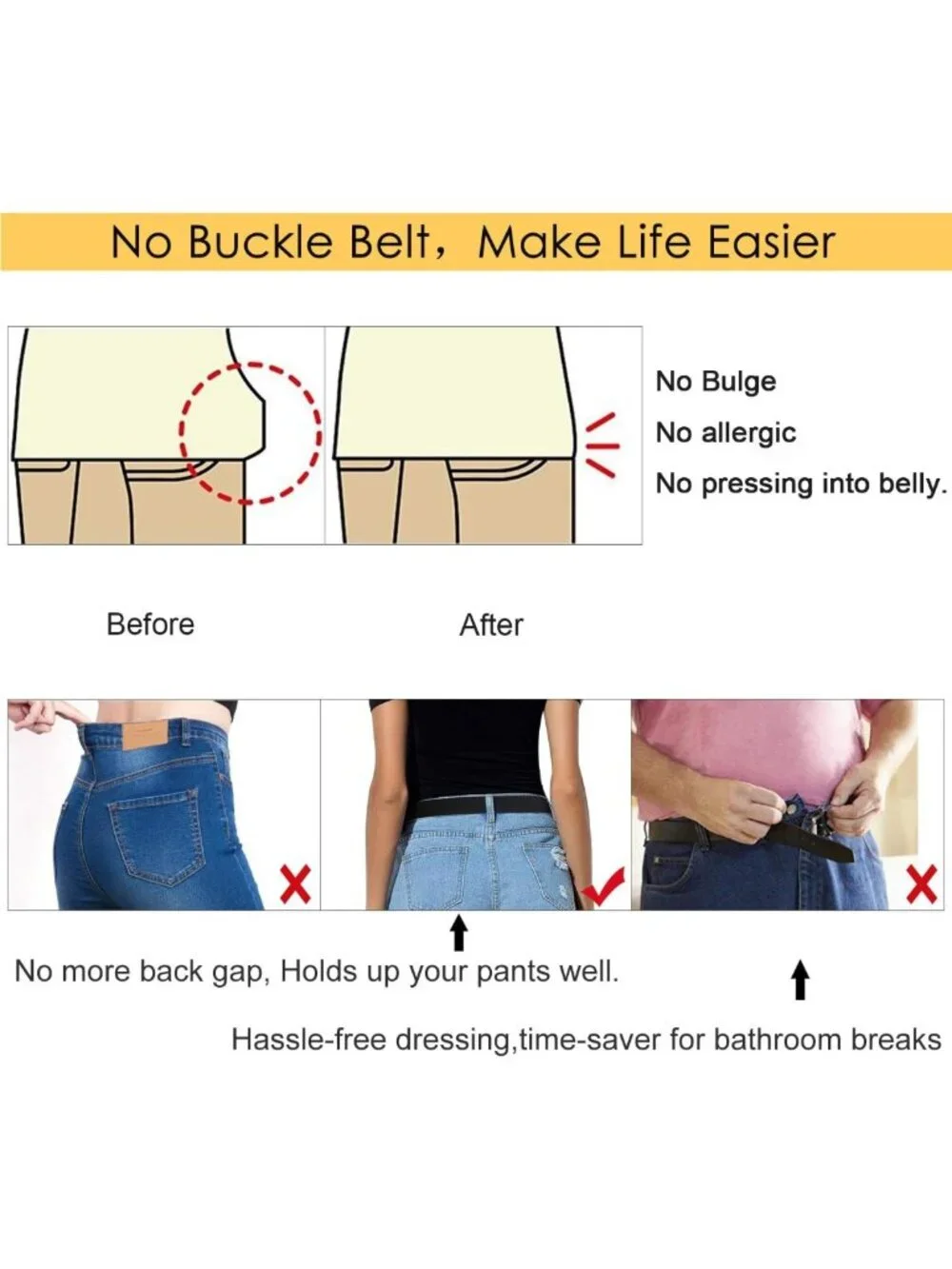 Comfortable No-Buckle Elastic Stretch Belts for Men & Women - Invisible Design
